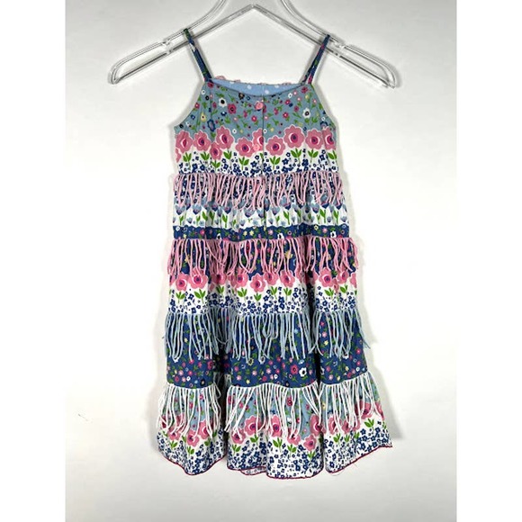 Beetlejuice London Girl's Flower Floral Sundress Sz 6 Tiered Fringe *Read - Picture 2 of 8